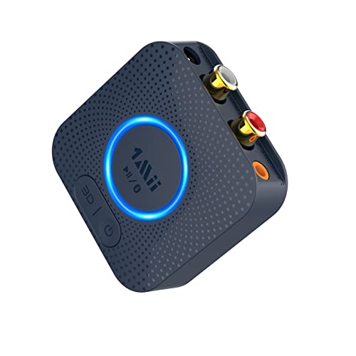 [Nuevo] 1Mii Receptor Bluetooth 5.0 HiFi, Adaptador Audio Bluetooth Música aptX HD & Baja Latencia con Salida AUX 3,5mm Jack/RCA, 3D Surround para Estéreo, Altavoz, Amplificador con Batería de 15 hrs