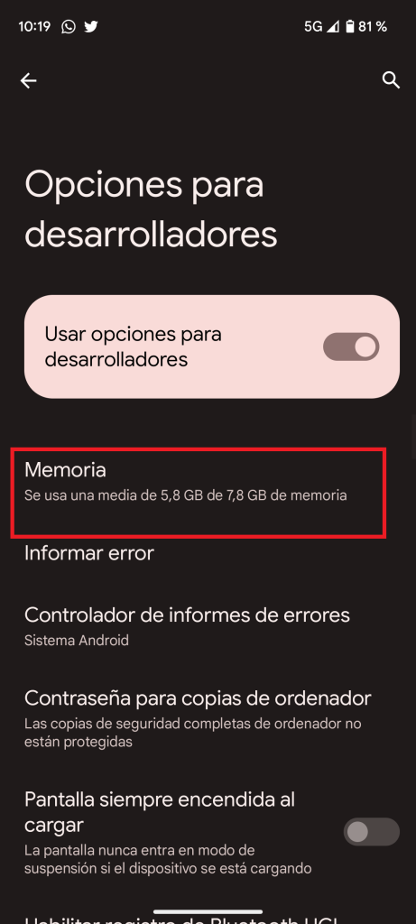 Cómo ver el consumo de RAM de las aplicaciones Android