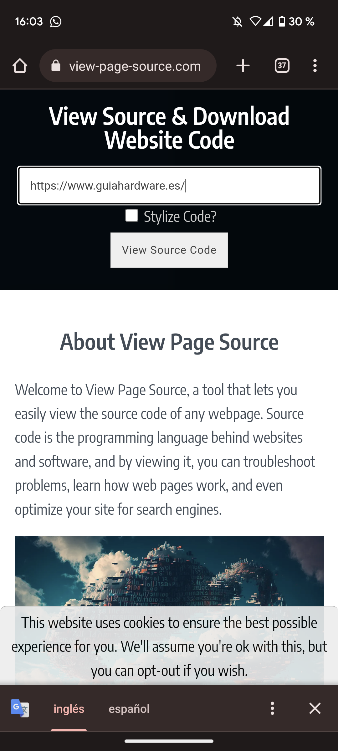 Cómo ver el código fuente de una página web en el móvil