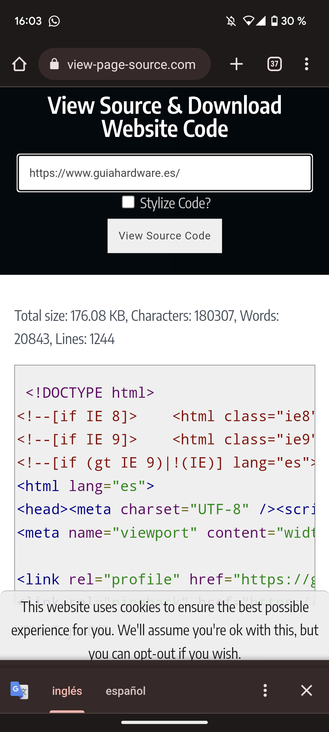 Cómo ver el código fuente de una página web en el móvil