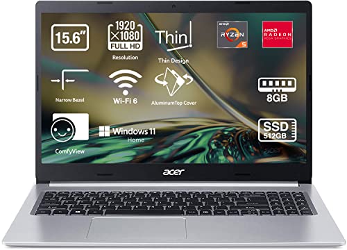 Acer Aspire 5 A515-47 - Ordenador Portátil 15.6” Full HD LED (AMD Ryzen 5 5625U, 8GB RAM, 512GB SSD, AMD Radeon Graphics, Windows 11 Home) Color Plata - Teclado QWERTY Español