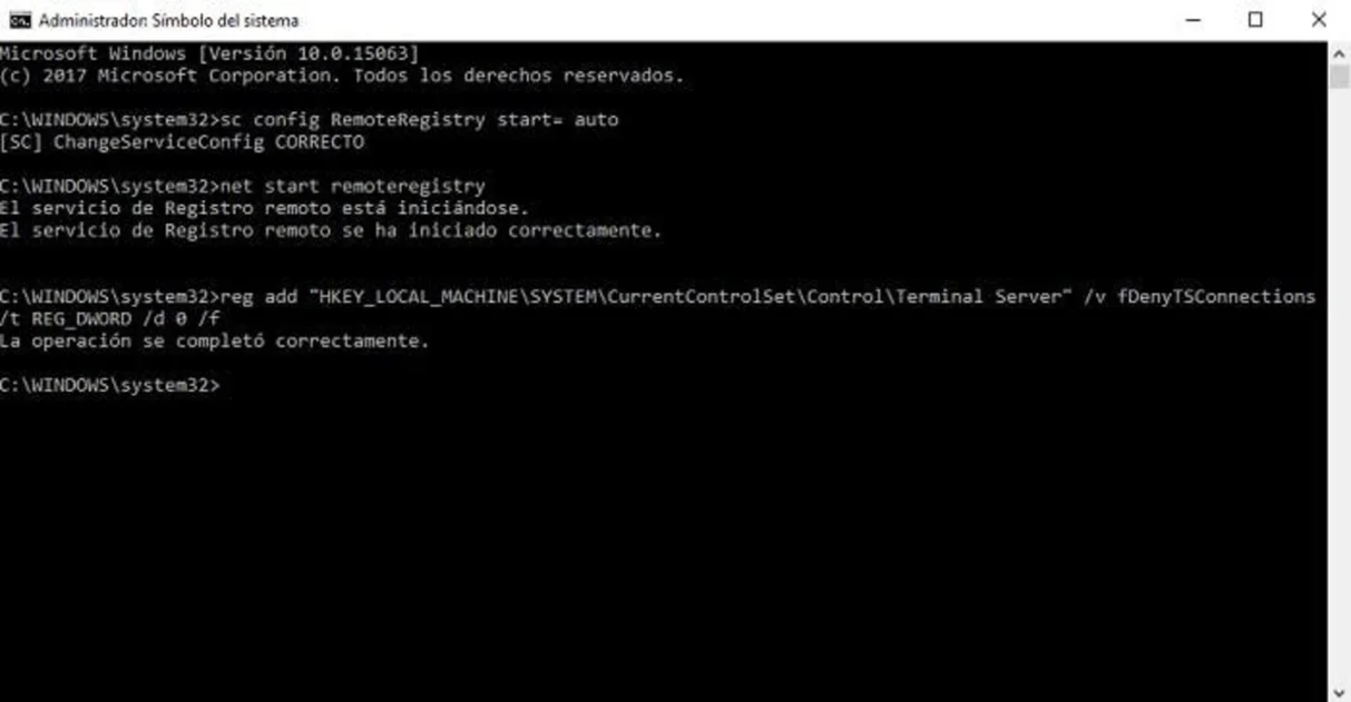 Habilita el escritorio remoto con comandos CMD