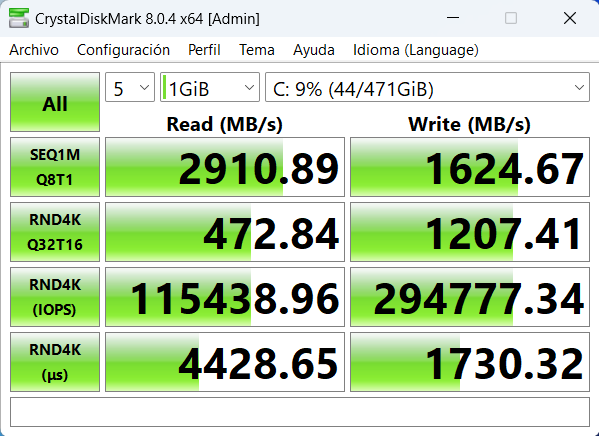 Rendimiento SSD en CrystalDiskMark
