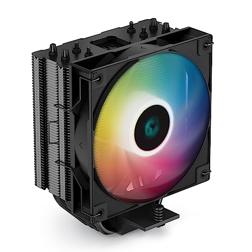 DeepCool GAMMAXX AG400 BK ARGB, Disipador de CPU con 4 Heatpipes Todo en Negro, 1x 120 mm ARGB Sync Ventilador FDB PWM, TDP 220W, Compatible con LGA1700 y AM5