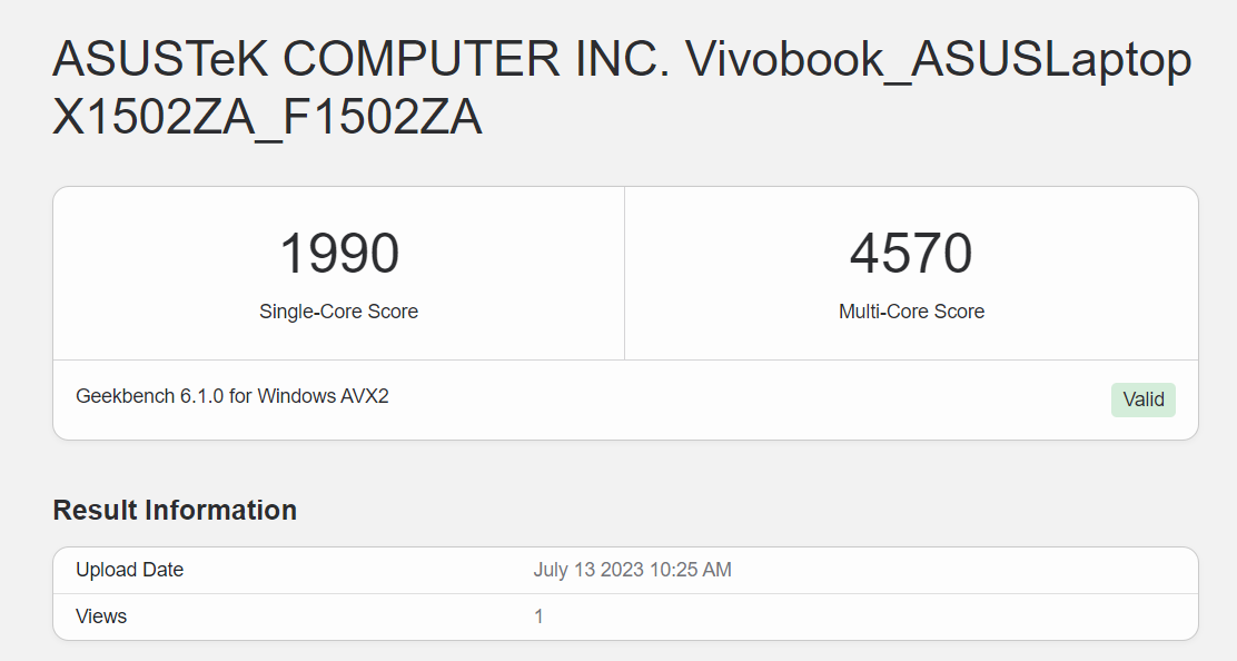 Puntuaciones del ASUS Vivobook 15 en Geekbench 6