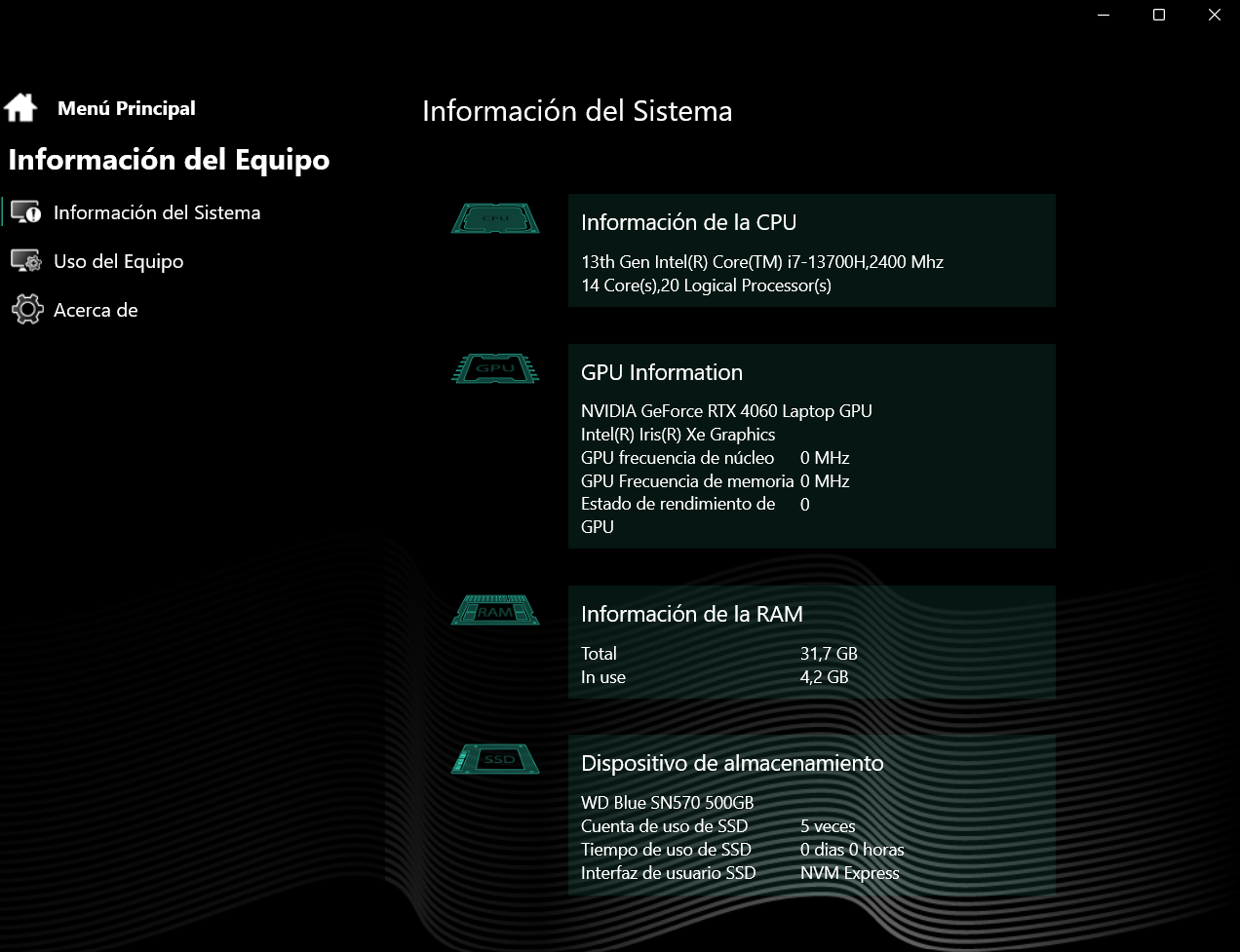 información del sistema