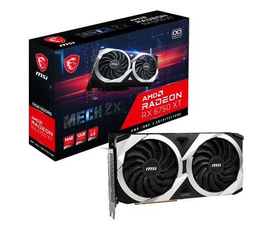 MSI Radeon RX 6750 XT Mech 2X 12G OC Tarjeta gráfica - 12GB GDDR6, 18 Gbps/192-bit, PCIe 4.0, HDMI 2.1, DisplayPort 1.4a