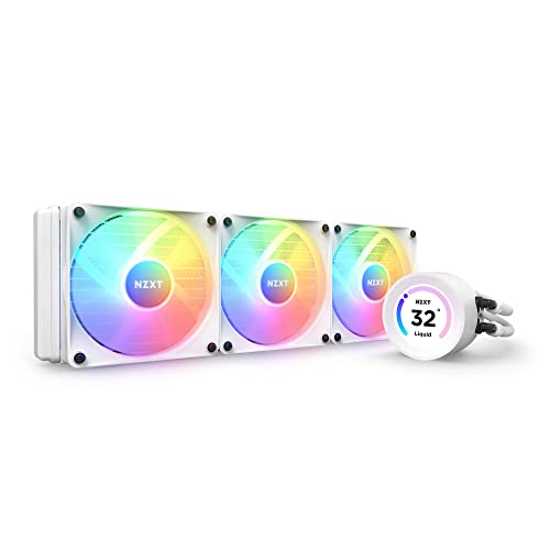 Kraken Elite 360 RGB de NZXT - RL-KR36E-W1- Refrigerador líquido AIO para procesador de 360 mm - Pantalla LCD de 2,36” Personalizable con Gran ángulo de visión para GIF - 3 Ventiladores RGB - Blanco
