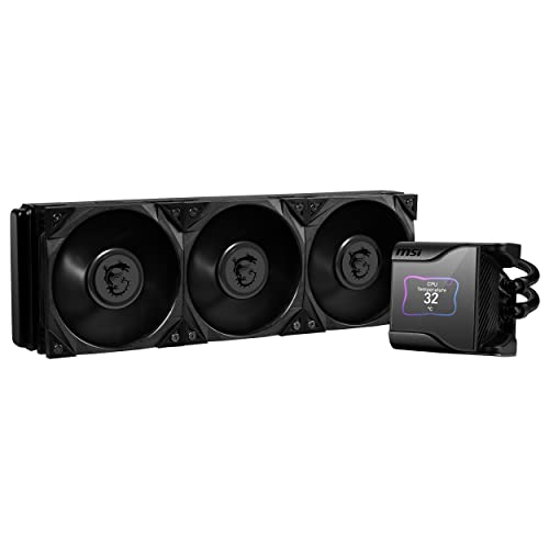 MSI MEG CORELIQUID S360 Refrigeración Líquida AIO CPU - Pantalla IPS 2,4", Bomba Asetek 7ma Gen, Fan VRM, 3 Fans Silent Gale P12, Tubos Anti-Evaporación, MSI Center Personalizable - Admite AMD e Intel