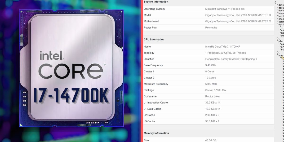 Intel Core i7-14700KF en geekbench