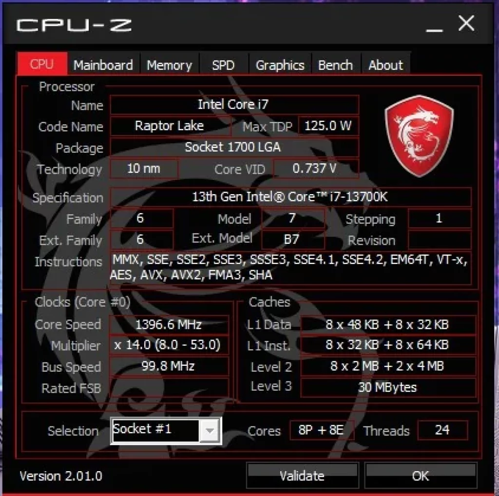 Intel Core i9-13900K cpu-z