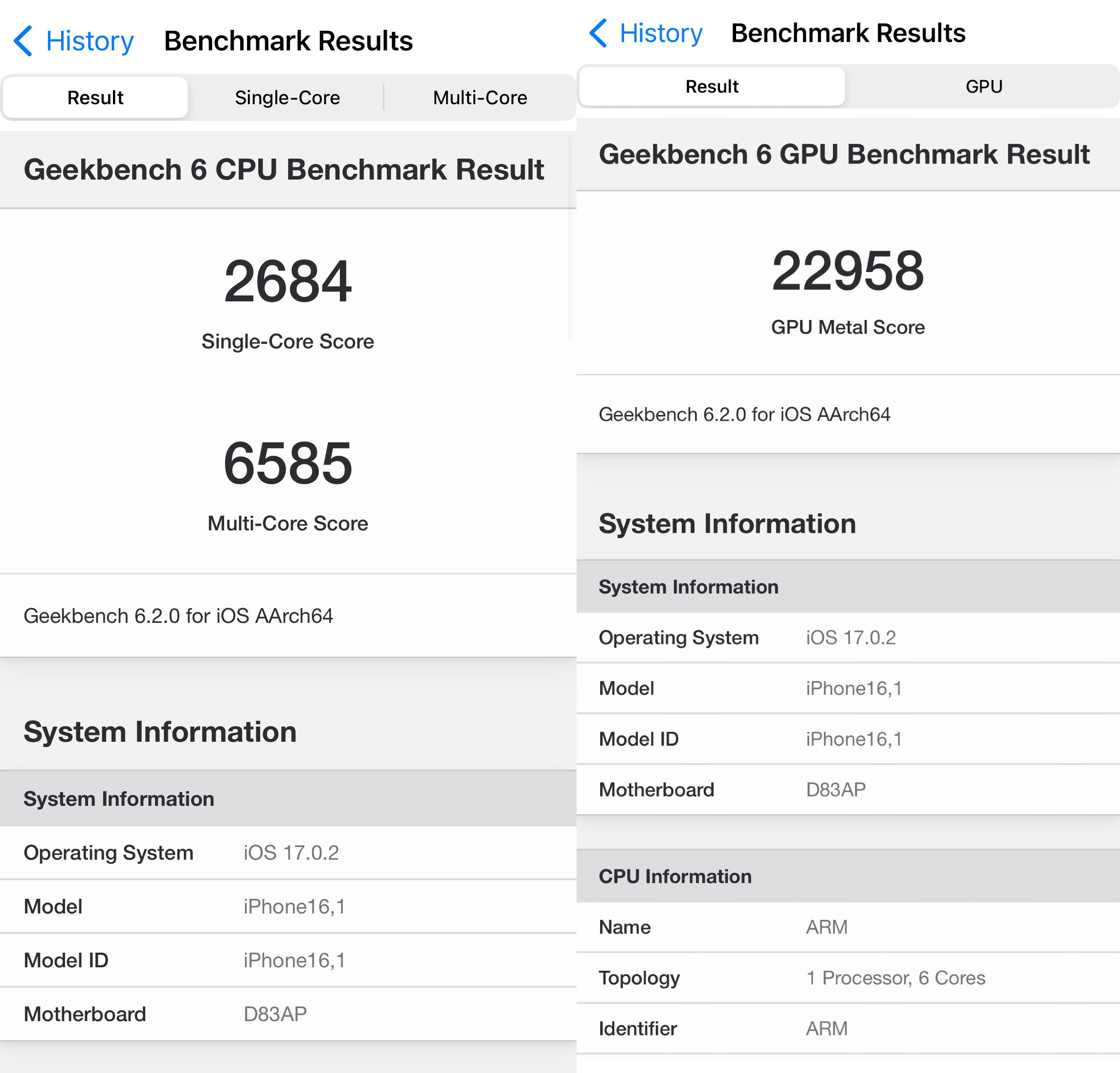 iPhone 15 Pro Geekbench