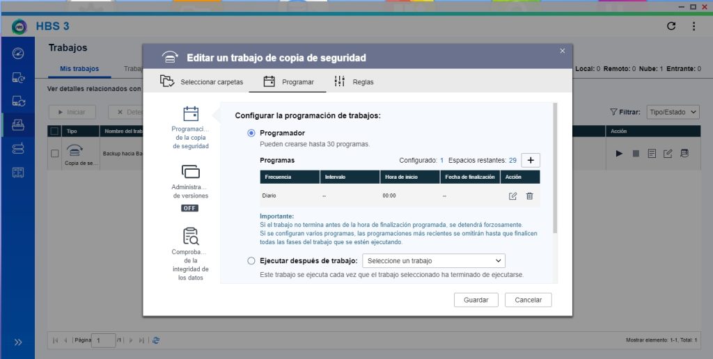 Programación de la copia de seguridad