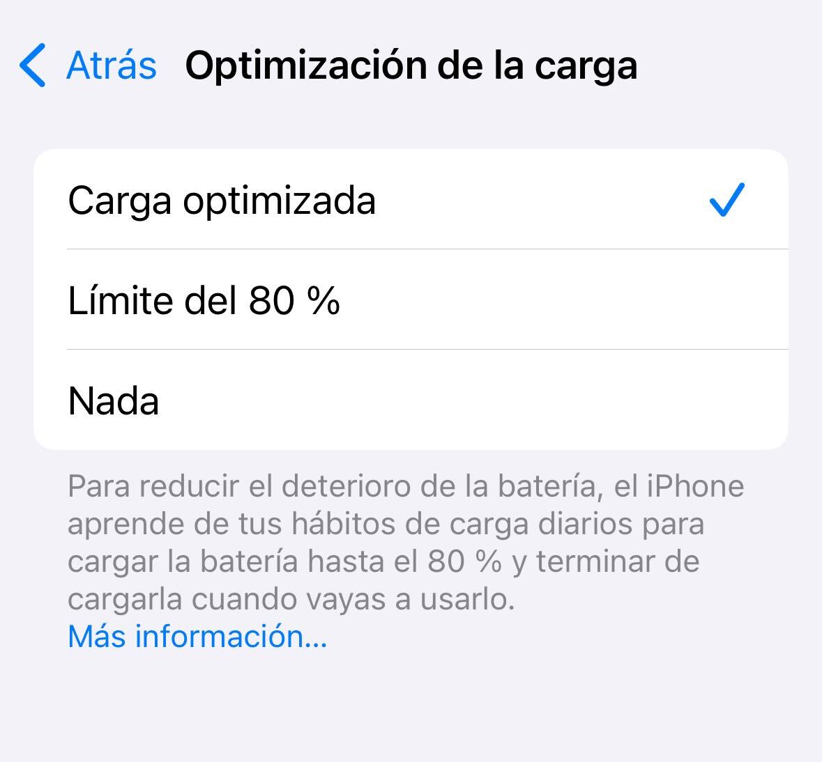 optimización de carga de los iPhone 15