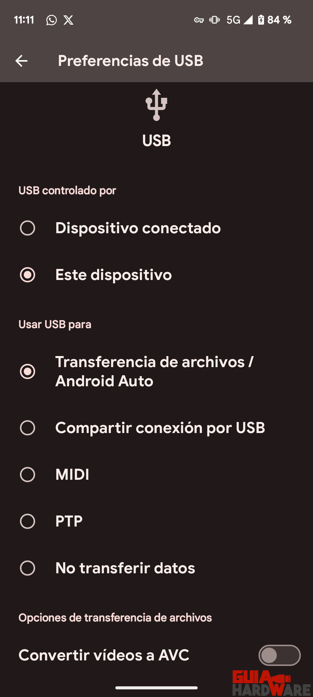 Ajustes Android Transferencia de archivos