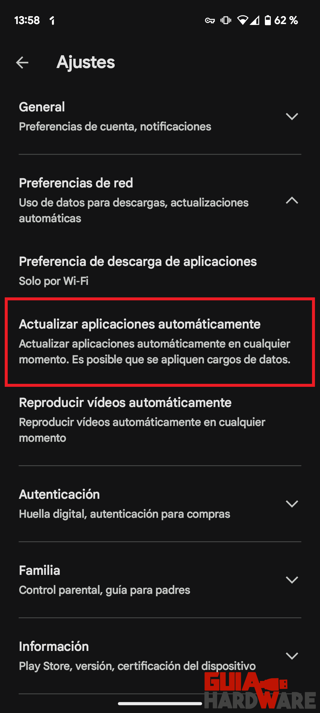 Desactiva las actualizaciones automáticas