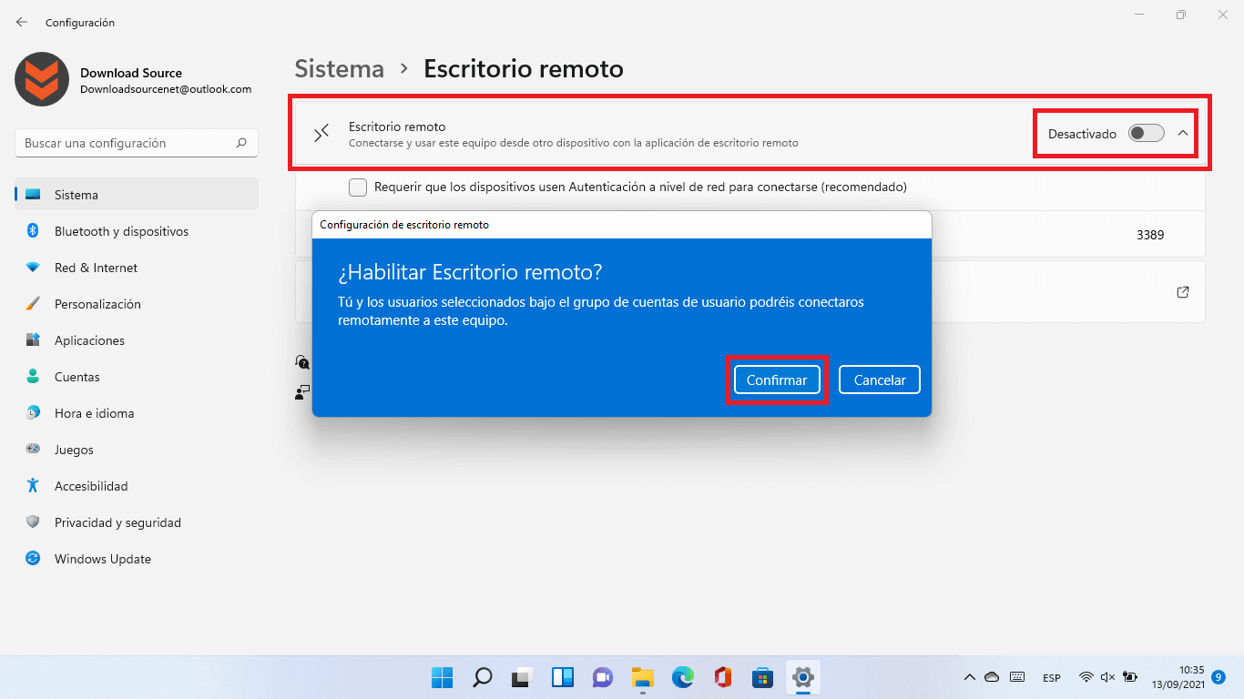 Escritorio remoto Windows 11