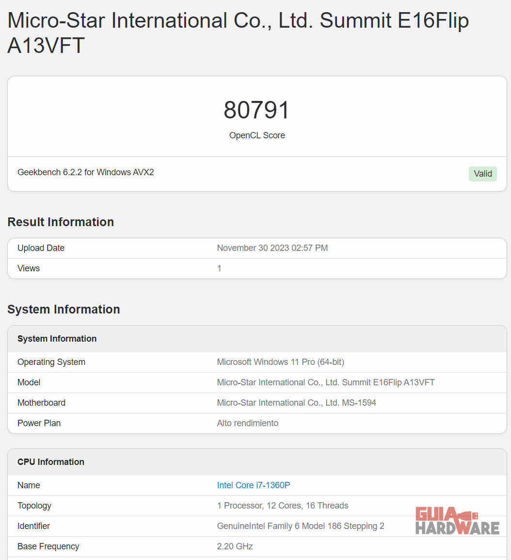 MSI Summit E16 Flip A13V BENCHMARKS