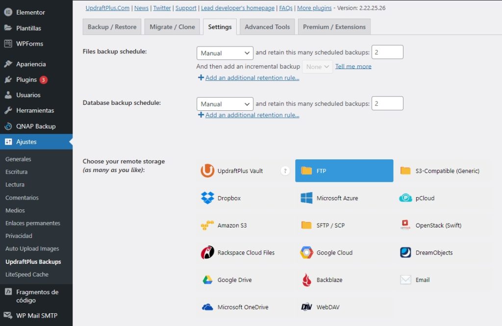 Plugin de copias de seguridad Updraftplus