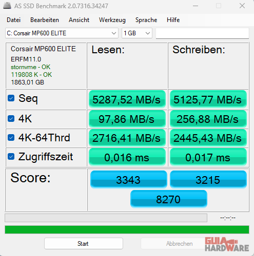 Corsair MP600 Elite en AS SSD Benchmark 