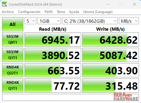 Corsair MP600 Elite en CrystalDiskMark