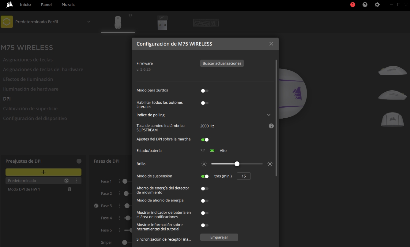 Configuración del Corsair M75 Wireless en iCUE