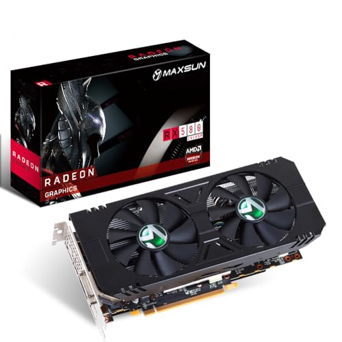 maxsun AMD Radeon RX 580 8GB Tarjeta Grafica Gaming 2048SP GDDR5 Tarjeta gráfica de vídeo para computadora GPU para Juegos de PC 256 bits DirectX 12 DVI, HDMI, DisplayPort Descodificación 4K (Negro)