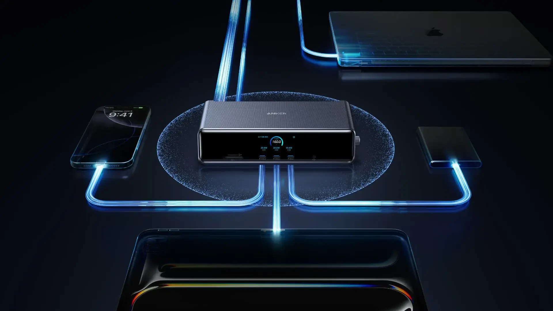 Pantalla inteligente y control por dial en Anker Prime Pantalla y controles de la Anker Prime Docking Station