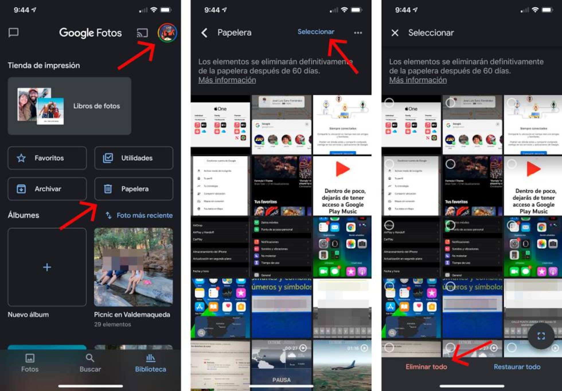 Papelera de Google Fotos en Android
