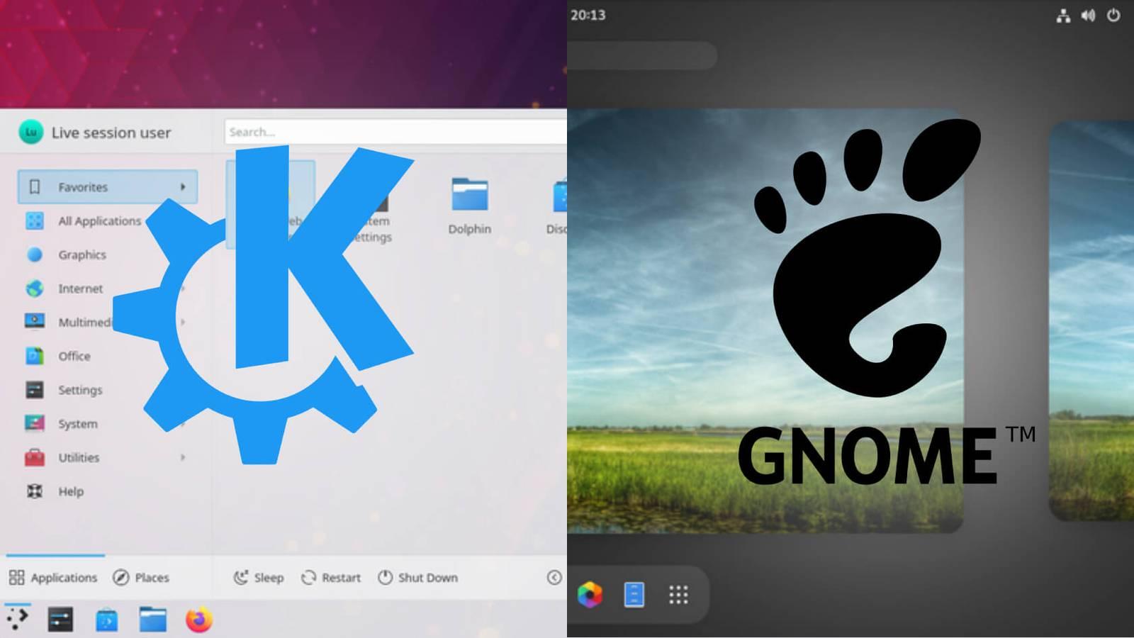 Interfaz de GNOME y KDE Plasma comparadas