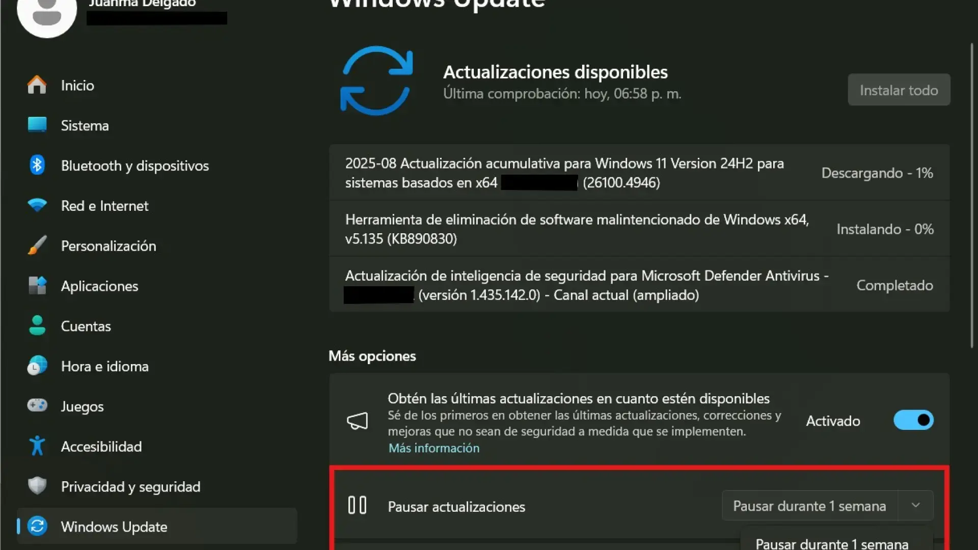 Opciones de Windows Update en Windows 11 Opciones de Windows Update en Windows 11